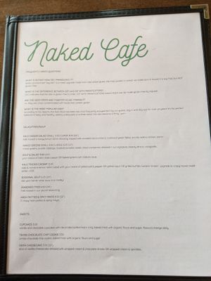 Menu at Naked Cafe in Kelowna