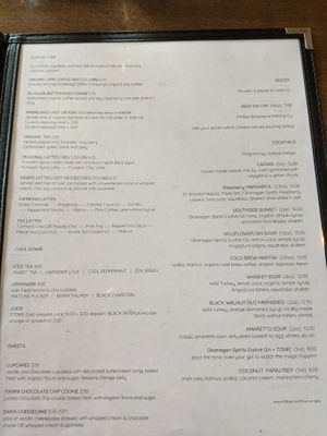 Menu at Naked Cafe in Kelowna