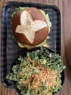 Beet burger and salad  at Naked Cafe in Kelowna