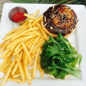 Hula burger  at Naked Cafe in Kelowna