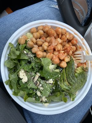Buffalo chickpea caesar! I asked for dressing on the side, so it will normally look  more dressingy lol!   at Naked Cafe in Kelowna
