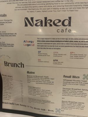 Menu  at Naked Cafe in Kelowna