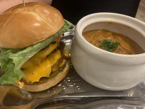 Burger and Soup Combo  at Naked Cafe in Kelowna