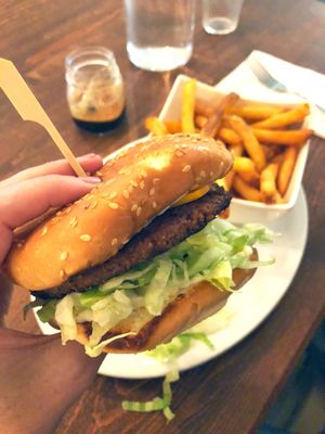 Beyond Burger with fries - simple and delicious!! at Naked Cafe in Kelowna