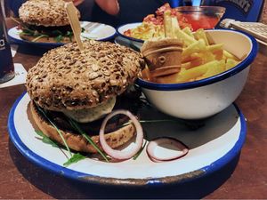 Vegan Love Burger and Fries with vegan Mayo  at Zauber von OS in Osnabruck