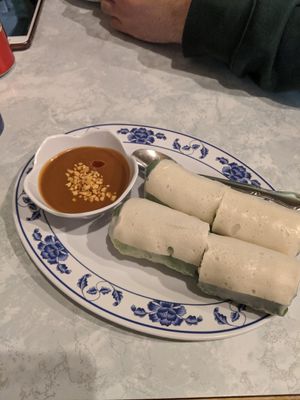Tofu spring rolls with peanut sauce. Delicious! at KH Pho and Grill in Corvallis