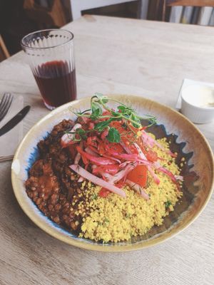 Aubergine prune and lemon tagine with citrus cous cous at The Waiting Room in Stockton-on-tees