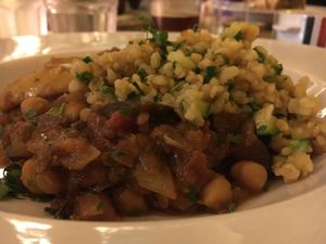 Roast lemon, roast aubergine and chick pea tagine at The Waiting Room in Stockton-on-tees