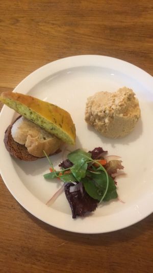 Humous starter with three different types of bread at The Waiting Room in Stockton-on-tees