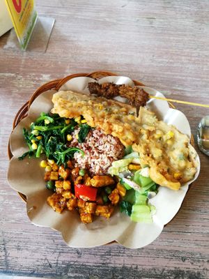 buffet food (14.000 per plate, vegan meet costs extra)  at Loving Hut Express - Demangan Baru in Yogyakarta