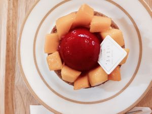 mango and raspberry tart...super yum!  at Vegan Heaven in Jiaosi