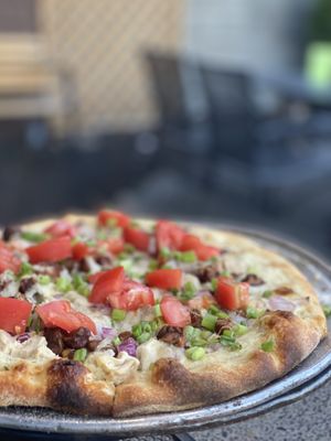 Chuck’s Bacon Ranch pizza on their patio at Allie's Vegan Pizzeria and Cafe in Spokane
