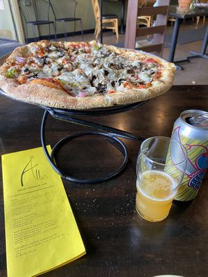 Vegan pizza and a craft beer at Allie's Vegan Pizzeria and Cafe in Spokane