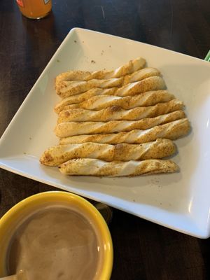 Savory bread twists (and a chai in the corner).  at Allie's Vegan Pizzeria and Cafe in Spokane