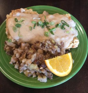 Biscuits and gravy at Sunday brunch at Allie's Vegan Pizzeria and Cafe in Spokane