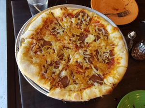 The cheese and pepperoni pizza. at Allie's Vegan Pizzeria and Cafe in Spokane