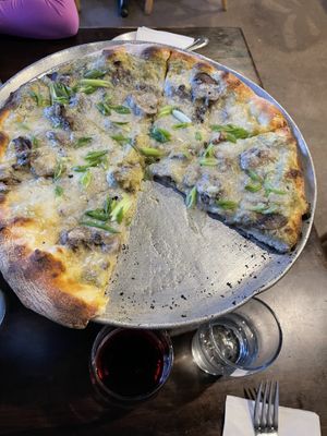 Mushroom pizza with pesto   at Allie's Vegan Pizzeria and Cafe in Spokane