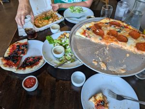 *Pepperoni pizza, *Caesar salad, Saucy fries. at Allie's Vegan Pizzeria and Cafe in Spokane