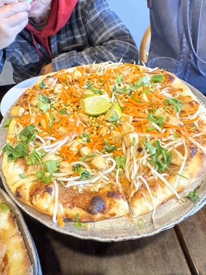 A Thai tofu pizza with peanut sauce  at Allie's Vegan Pizzeria and Cafe in Spokane