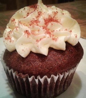 Red velvet cupcake at Allie's Vegan Pizzeria and Cafe in Spokane