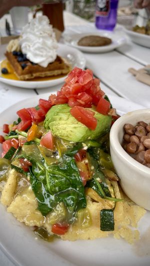 Tostada Corn Waffle  at Tia B's La Waffleria in Albuquerque