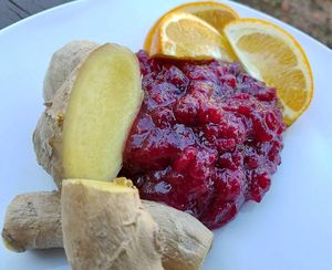 Orange ginger cranberry sauce  at Good Karma Vegan Catering in Atlanta