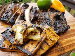 Mojo grilled tofu and portobello mushrooms at Good Karma Vegan Catering in Atlanta