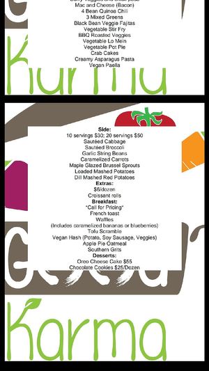 Menu at Good Karma Vegan Catering in Atlanta