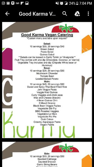 Menu at Good Karma Vegan Catering in Atlanta