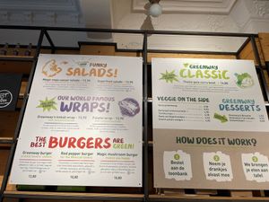 The menu at Greenway in Antwerpen