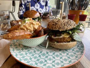 Mexican red burger with sweet potato wedges!! Yummy!!!  at Greenway in Antwerpen