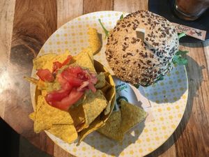 Tortilla chips and red pepper burger   at Greenway in Antwerpen