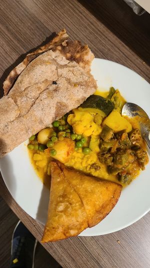 Vegan Thali with samosa at Namaste Nepal Restaurant in Grand Junction