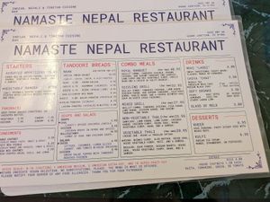 Half of the menu. There's more on the back!  asterisk indicate vegan. at Namaste Nepal Restaurant in Grand Junction