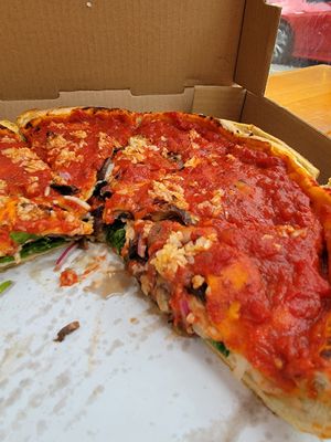 Vegan deep dish! at Patxi's Pizza in Seattle