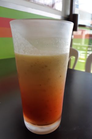 I couldn't wait to drink this icy smoothy so it is missing a few drinks. Approx. $3.20 USD at Restaurante Delicia in San Jose