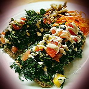 Pesto Pizza at Indigo Age Cafe in Vancouver