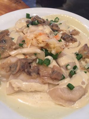 Sauerkraut & Potato Perogies at Indigo Age Cafe in Vancouver