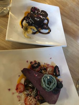 Chocolate ganache and berry cheese cake  at Indigo Age Cafe in Vancouver