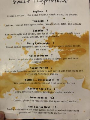 Page four at Indigo Age Cafe in Vancouver