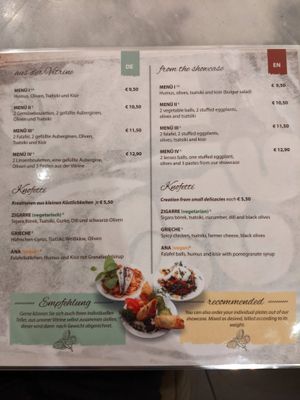 Menu - from the showcase at Knofi in Berlin