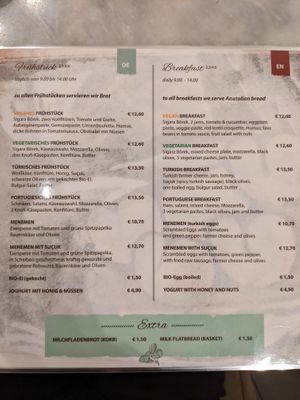 Menu - breakfast at Knofi in Berlin