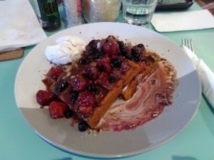 Vegan berries waffle at Argo on the Parade in Adelaide