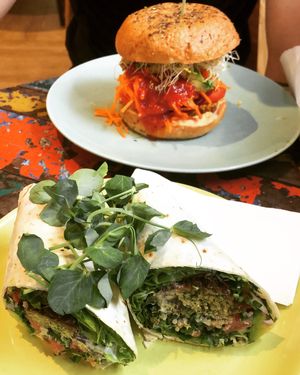 Falafel wrap and namaste burger  at Argo on the Parade in Adelaide