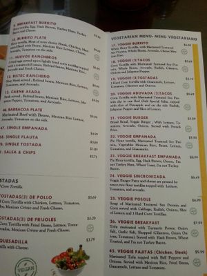 menu marked with vegan stamp at Empanadas Mexican Grill in Albuquerque