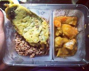 Tortang talong with brown rice and another vegetarian dish  at Good Food Vegetarian in Quezon City