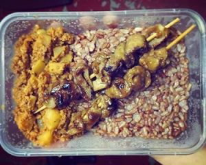 vegetarian isaw with giniling and brown rice  at Good Food Vegetarian in Quezon City