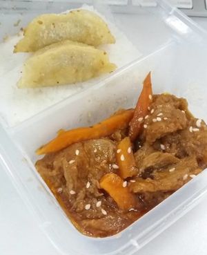 veggie dumplings and veg dish  at Good Food Vegetarian in Quezon City