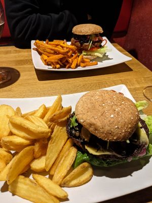 Mushy mushy with soy patty and fries at The Vegan Bar in Malmo