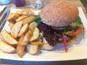 Portobello mushroom burger (the burger part was a giant portobello mushroom, but there were other options). at The Vegan Bar in Malmo